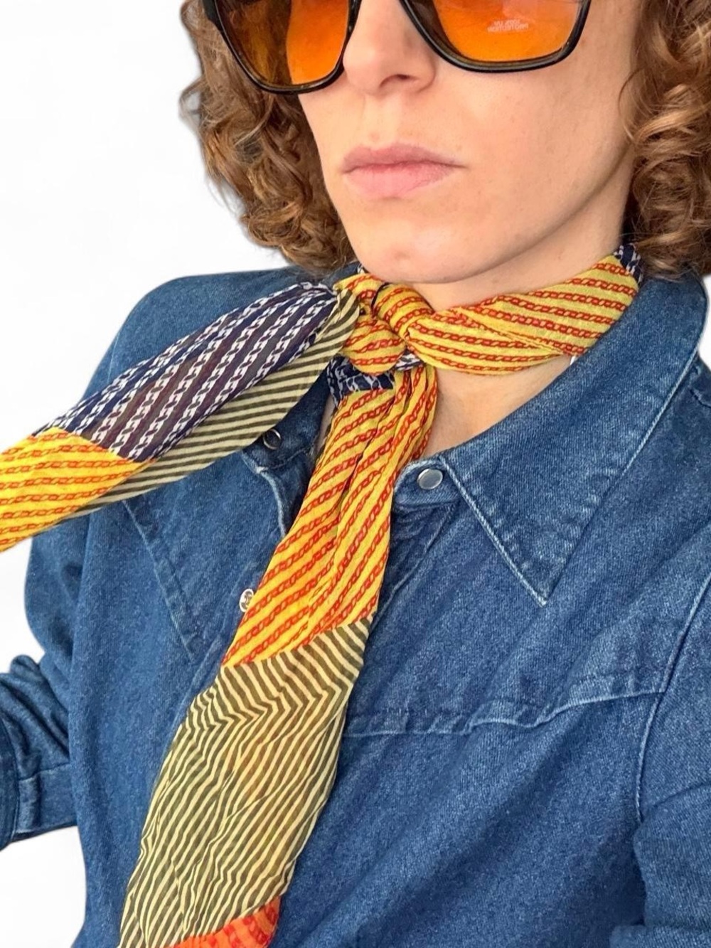 Club Monaco Striped Multicolor Neck Scarf - Yellow, Orange & Olive